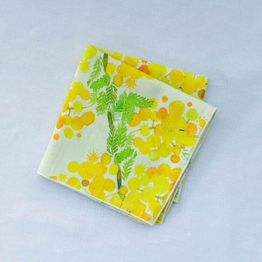 【柄選択】オーガニックコットンサテンのハンカチ|ミモザ・OLIVE