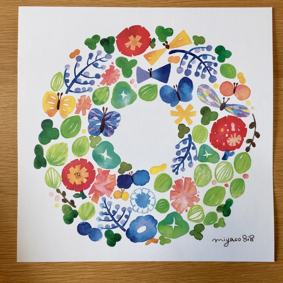 水彩画ポスター(30cm×30cm) 「雨の日のおさんぽ」