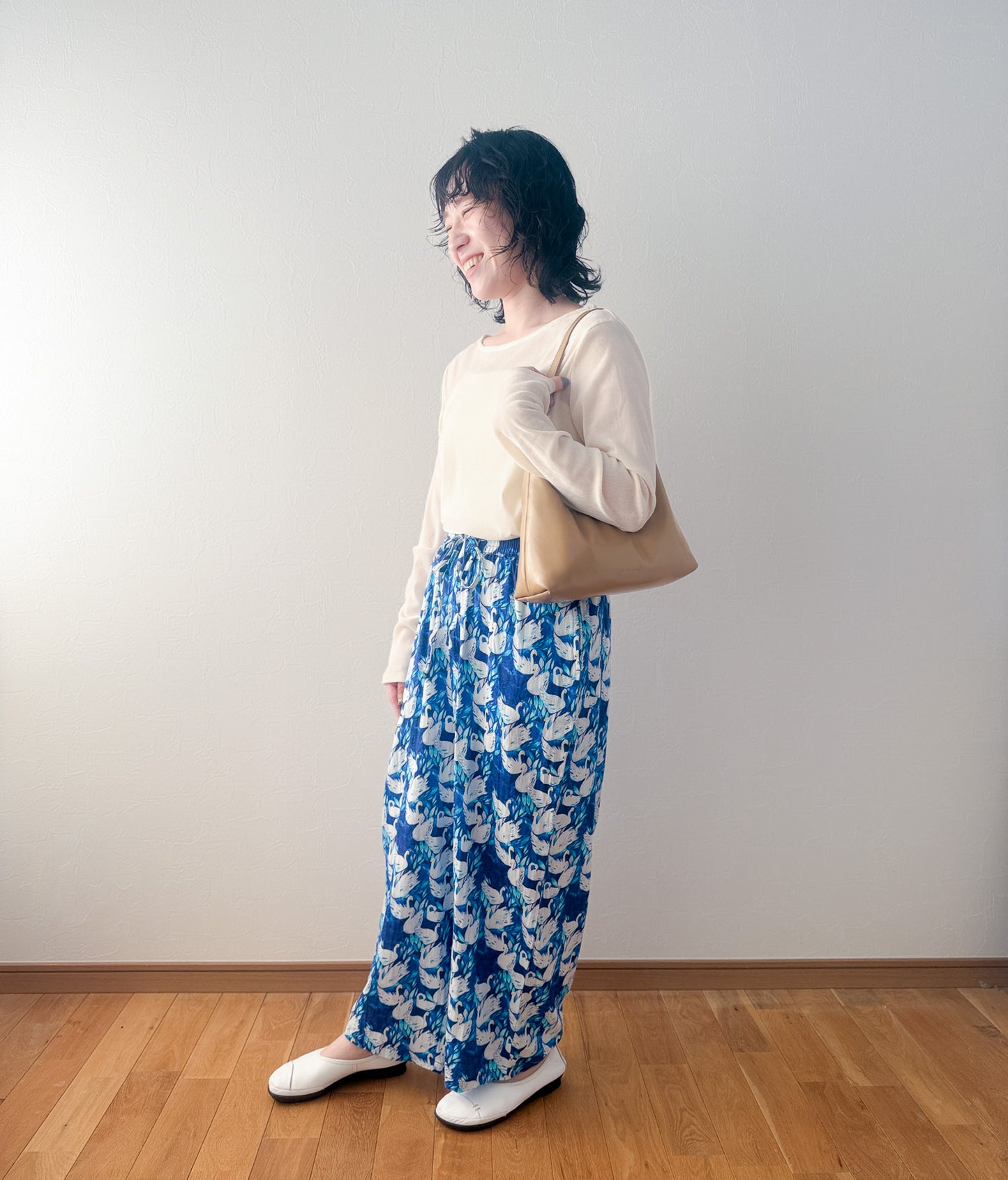 オーガニックコットンワイドパンツ　「Swan」