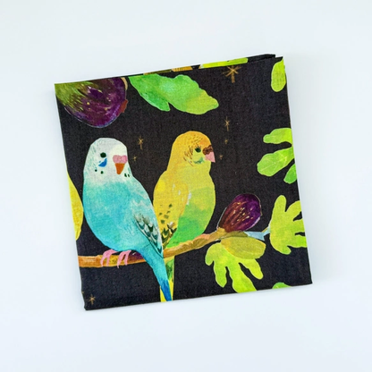 Watercolor Handkerchief "Friends with Birds" that Doubles as a Scarf