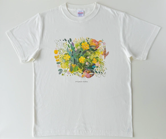 水彩画を着るTシャツ「新緑と鳥」