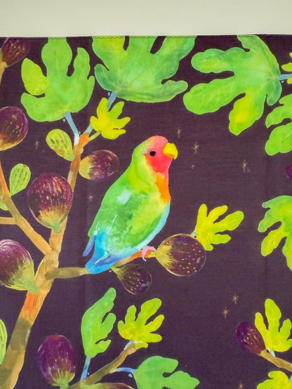 Watercolor Handkerchief "Friends with Birds" that Doubles as a Scarf