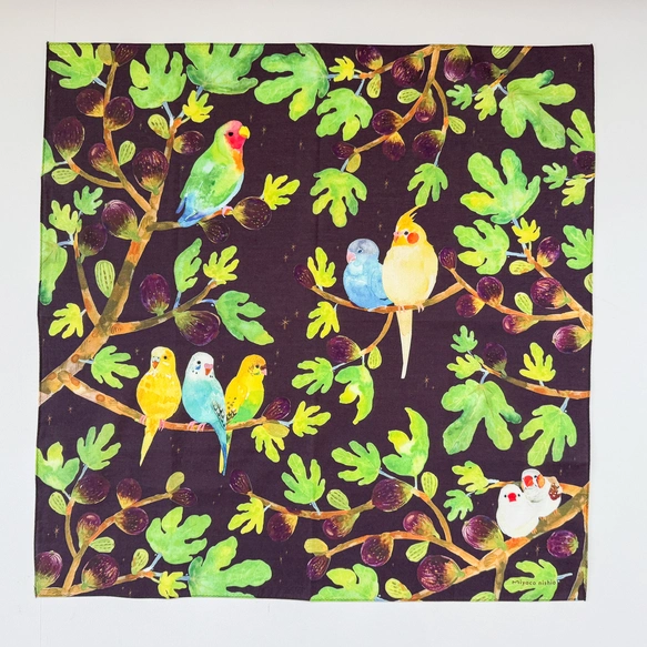 Watercolor Handkerchief "Friends with Birds" that Doubles as a Scarf
