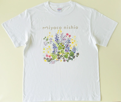 水彩画を着るTシャツ　「ハルジオンの頃  white