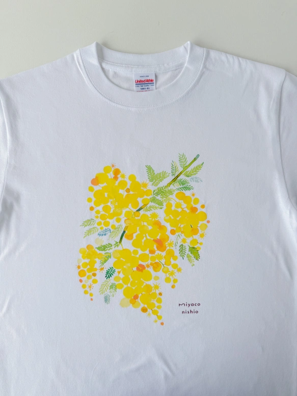 水彩画を着るTシャツ　「ミモザ」
