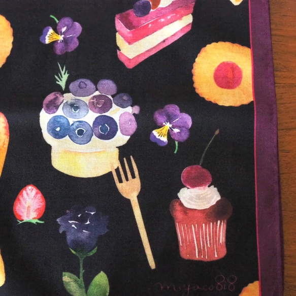 Watercolor Handkerchief "kawaii sweets" that doubles as a scarf
