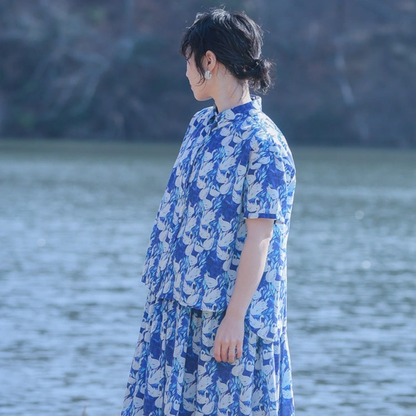 オーガニックコットン半袖ブラウス　「Swan」　