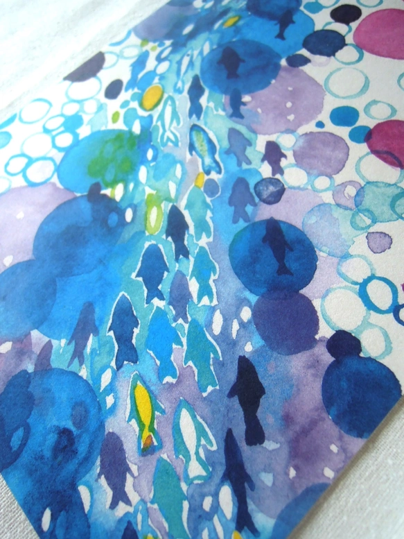 水彩画ミニポスター(A5 )　「魚」