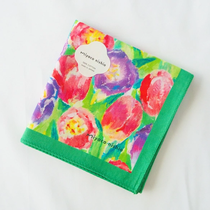 スカーフにもなる水彩画ハンカチ「pastel tulip」