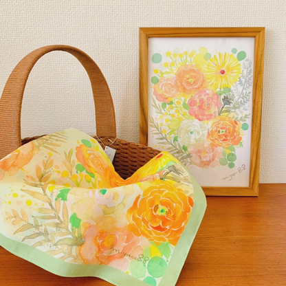 也可作為絲巾的水彩畫手帕「陸蓮花」