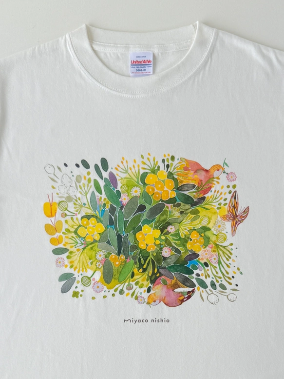 水彩画を着るTシャツ「新緑と鳥」