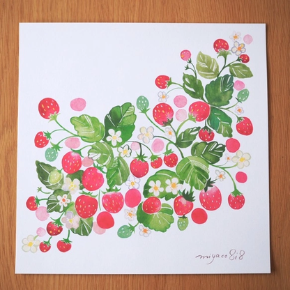 水彩画ポスター(30cm×30cm)　「苺」