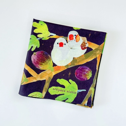 Watercolor Handkerchief "Friends with Birds" that Doubles as a Scarf