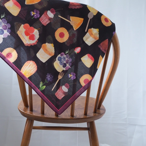 Watercolor Handkerchief "kawaii sweets" that doubles as a scarf
