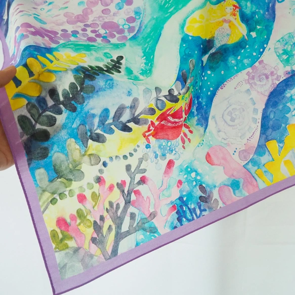Watercolor handkerchief that doubles as a scarf: "The Deep Sea Mermaid Princess"
