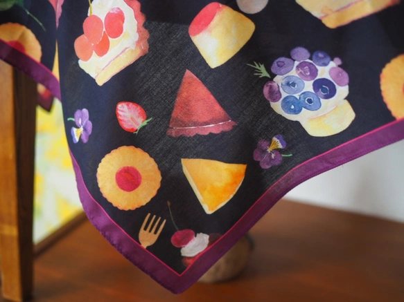 Watercolor Handkerchief "kawaii sweets" that doubles as a scarf