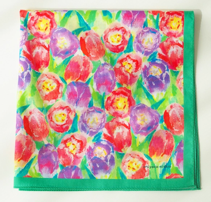 スカーフにもなる水彩画ハンカチ「pastel tulip」