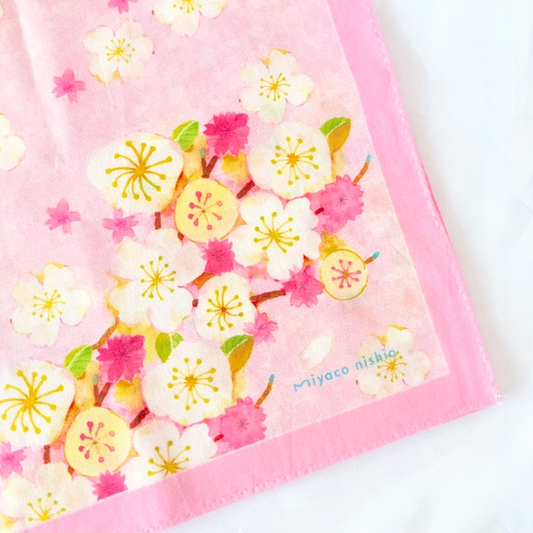 Watercolor Handkerchief "Sakura" that Doubles as a Scarf