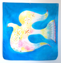 Watercolor Handkerchief "Bird in Blue" That Can Also Be Used as a Scarf