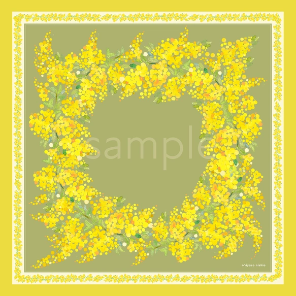 水彩画のシルクスカーフ　「mimosa」