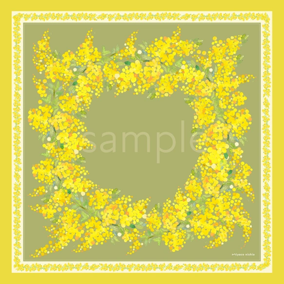 水彩画のシルクスカーフ　「mimosa」