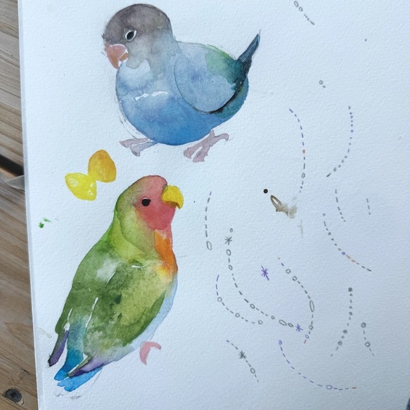 Watercolor Handkerchief "Friends with Birds" that Doubles as a Scarf