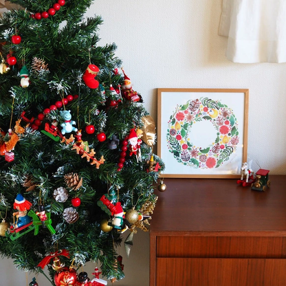 水彩画ポスター(30cm×30cm)　「クリスマスリース」