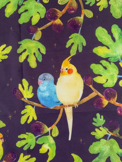 Watercolor Handkerchief "Friends with Birds" that Doubles as a Scarf