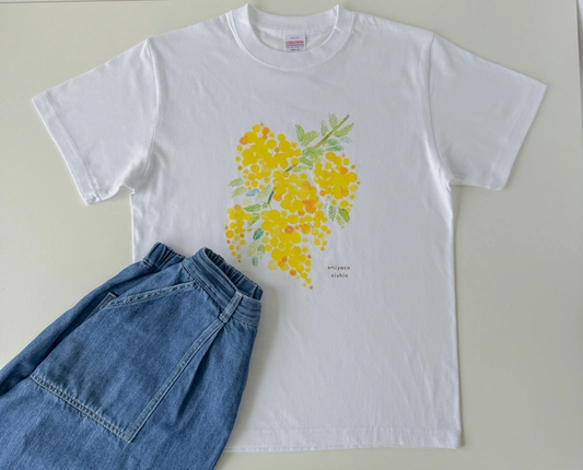 水彩画を着るTシャツ　「ミモザ」