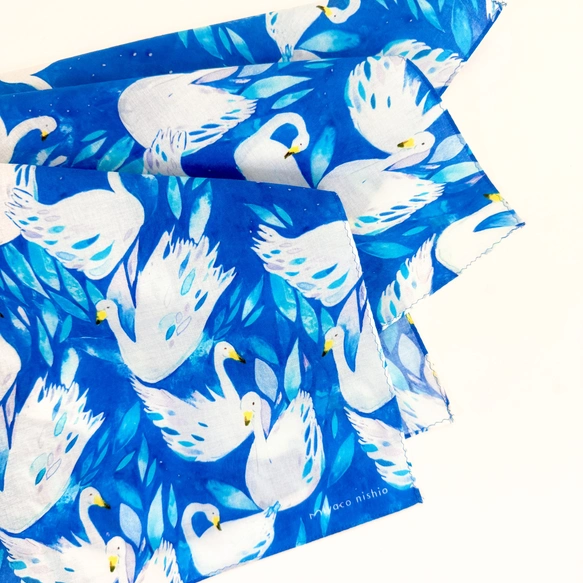 Watercolor Handkerchief "Swan" that Doubles as a Scarf