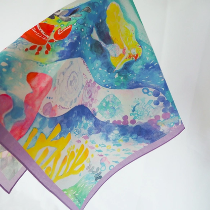Watercolor handkerchief that doubles as a scarf: "The Deep Sea Mermaid Princess"