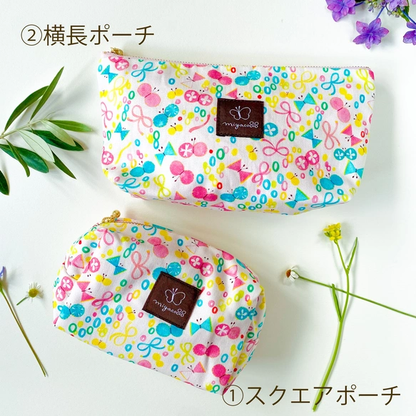 小物がまとまる水彩画のポーチ「Ribbon party!」