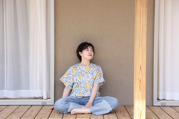オーガニックコットン半袖プルオーバーブラウス　「FLOWER」
