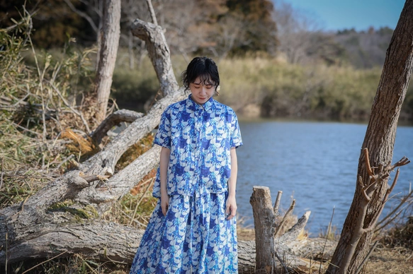 オーガニックコットン半袖ブラウス　「Swan」　