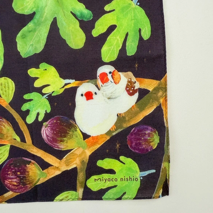 Watercolor Handkerchief "Friends with Birds" that Doubles as a Scarf