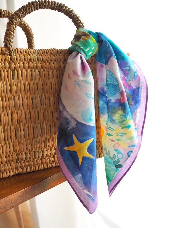 Watercolor handkerchief that doubles as a scarf: "The Deep Sea Mermaid Princess"