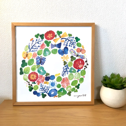 水彩画ポスター(30cm×30cm)　「雨の日のおさんぽ」