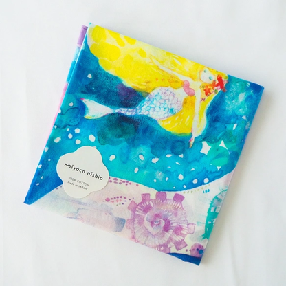 Watercolor handkerchief that doubles as a scarf: "The Deep Sea Mermaid Princess"