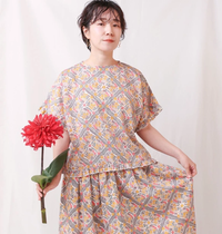 オーガニックコットン半袖プルオーバーブラウス　「FLOWER」