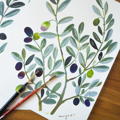 スカーフにもなる水彩画ハンカチ「OLIVE」