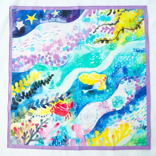 スカーフにもなる水彩画ハンカチ「深海の人魚姫」
