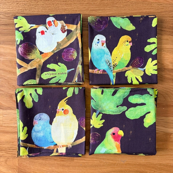Watercolor Handkerchief "Friends with Birds" that Doubles as a Scarf
