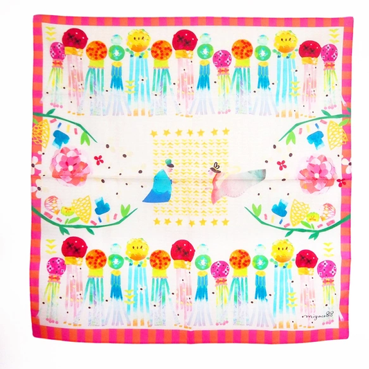 Watercolor handkerchief that can also be used as a scarf - "Sendai Tanabata"