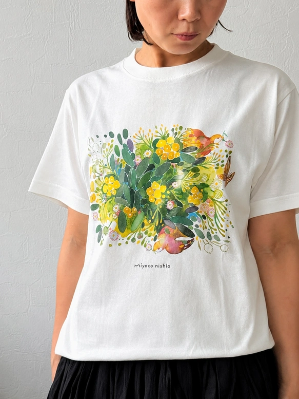 水彩画を着るTシャツ「新緑と鳥」