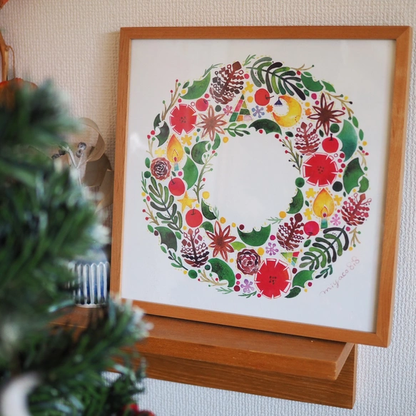 水彩画ポスター(30cm×30cm)　「クリスマスリース」