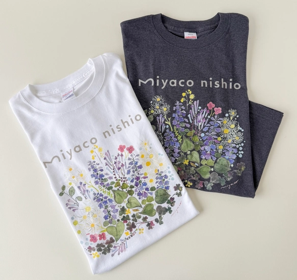 水彩画を着るTシャツ　「ハルジオンの頃」gray