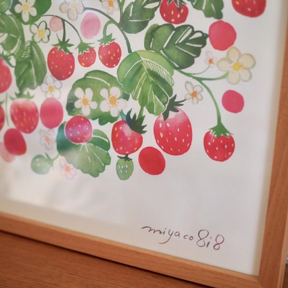 水彩画ポスター(30cm×30cm)　「苺」