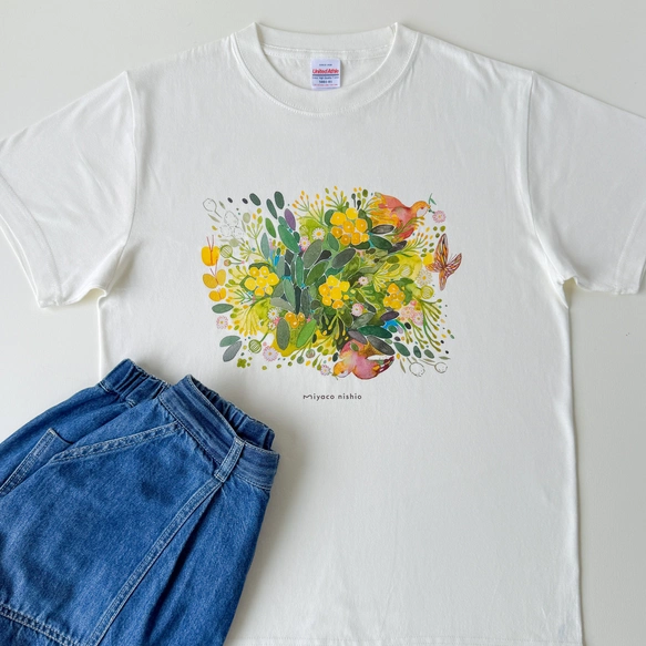 水彩画を着るTシャツ「新緑と鳥」